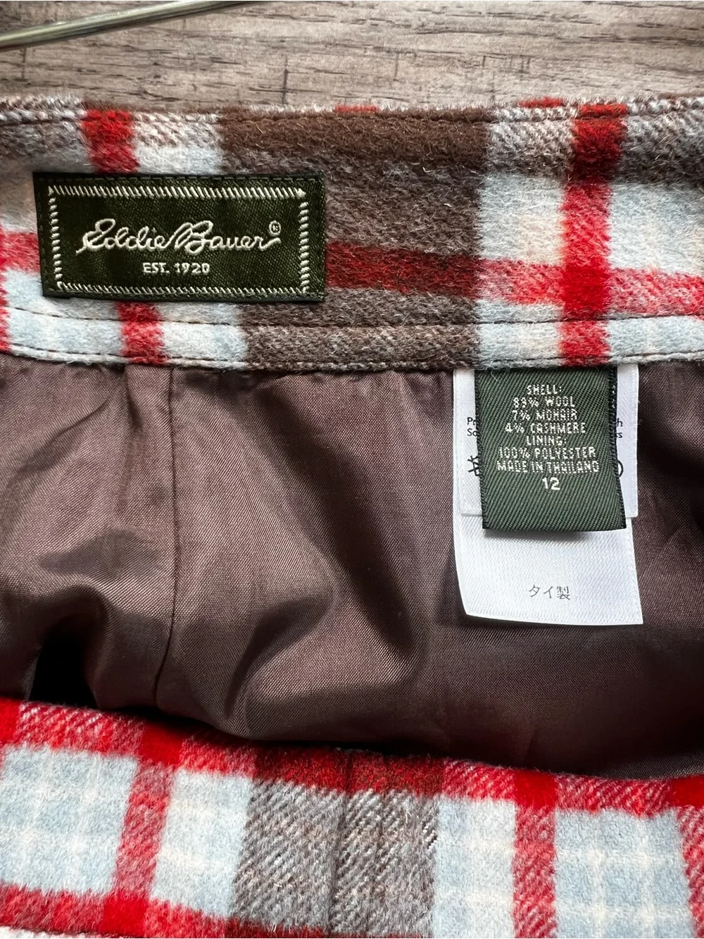 Eddie Bauer Brown, Cream and Red Plaid Mini Skirt Wool Fall Size 12